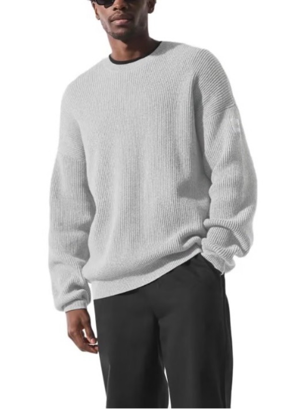 Alo Yoga Men's Domain Rib Knit Crew Sweater - Athletic Heather Grey XL